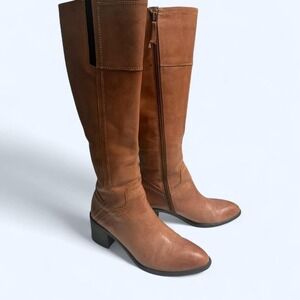 Franco Sarto Brown Leather Knee High Boots Zip Size 6.5